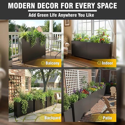 36" L x 9.3" W x 28.4" H Metal Planter Box with Wheels & Removable Shelf – Rolling Raised Garden Bed with Smart Drainage System, Rustproof Outdoor Planter for Patio, Balcony & Modern Décor