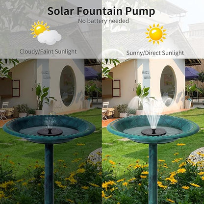 VECELO 28" Pedestal Outdoor Bird Bath with Solar Powered Fountain for Outside, Vintage Bronze Polyresin Lightweight Antique, Yard/Garden Decoration, Green