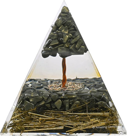 Amazing Gemstone Organite Orgone Pyramid Extra Large 105 MM - Orgone Energy Pyramid with Pyrite Crystals and Healing Stone - Orgonite Pyramids Crystals and Positive Energy