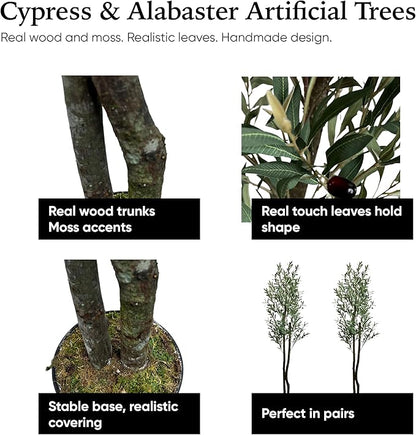 Cypress & Alabaster Handmade 6ft Young Olive Artificial Tree with Ethically Sourced Real Wood Trunks, Hypoallergenic, 6-Foot, Green