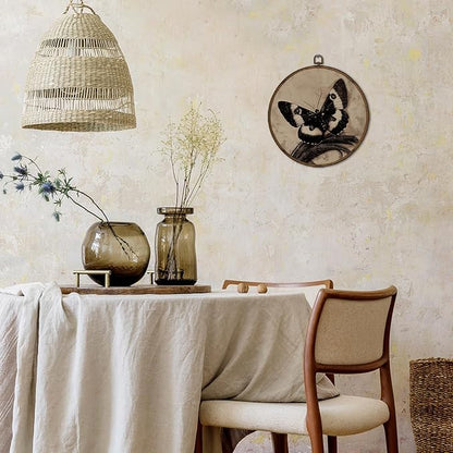 cvjutf Vintage Moody Butterfly Wall Art Decor Framed, Dark Academia Moth Antique Round Wall Decor, Rustic Cottagecore Butterfly Canvas Prints Art for Farmhouse Bedroom Living Room Gallery, 10x10 Inch