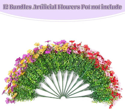 Artificial Fake Mums Flowers for Outdoor Fall Decor,12 Bundles Faux Flowers Plants Silk Daisy for Planter Pot Colorful UV Resistant Look Real for Front Door Porch Patio Outside Yard