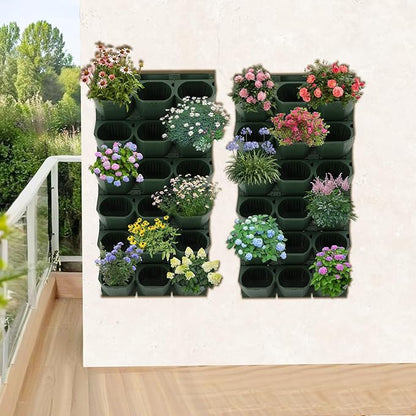 Wall-Mounted Flower Pot Holder for Indoor Outdoor Use on Balcony, Patio, Garden (36-Slot Army Green)