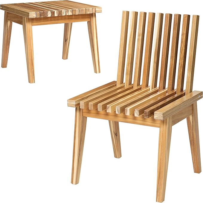 Melino Wooden Outdoor Slat Bench, 2 in 1 Convertible Bench to Table, Acacia Solid Wood Construction for Patio, Garden and Entryway, 20 inch