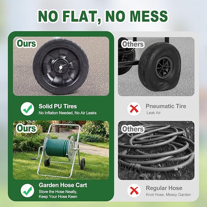 Outvita Hose Reel Cart, Hold up to 175 Ft of 5/8'', Garden Water Hose Reel Carts Mobile Tools with 2 Wheels, Heavy Duty Powder-coated, for Garden, Yard, Lawn, Outdoor(Silver)