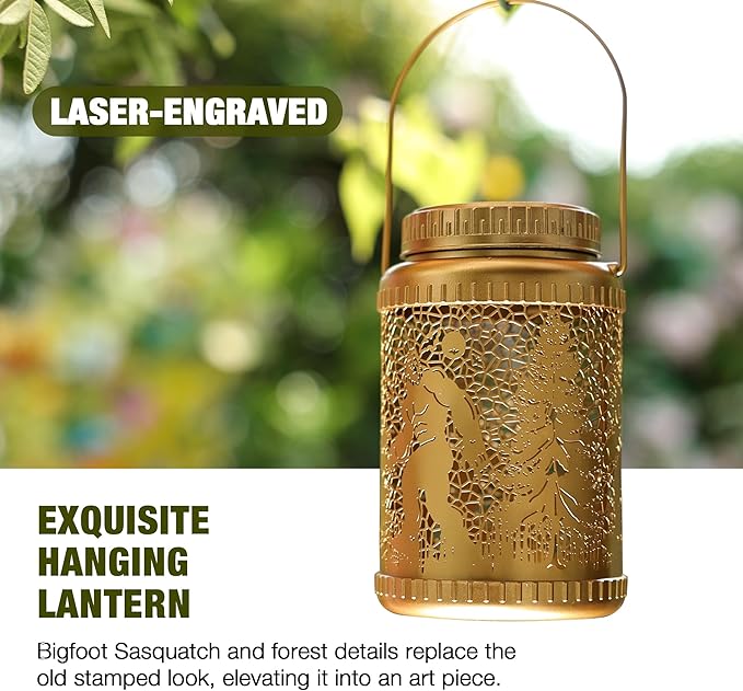 Cooo 6 Pack Solar Lanterns Outdoor Waterproof Bigfoot Sasquatch Christmas Trees Solar Pathway Lights Landscape Path Christmas Gifts for Women Mom Grandma for Outdoor Table Lamps Garden Yard Decor-Gold