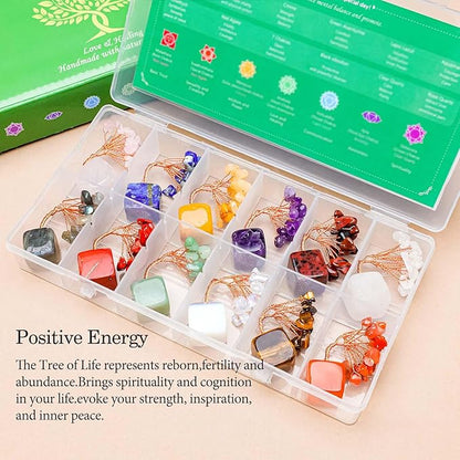 Runyangshi 12pcs Crystal Tree of Life Set for Living Room Bedroom Office Desk Home Decoration Natural Crystals and Healing Gemstones Bring Good Luck Feng Shui Energy Protection Gift for Mom and Woman