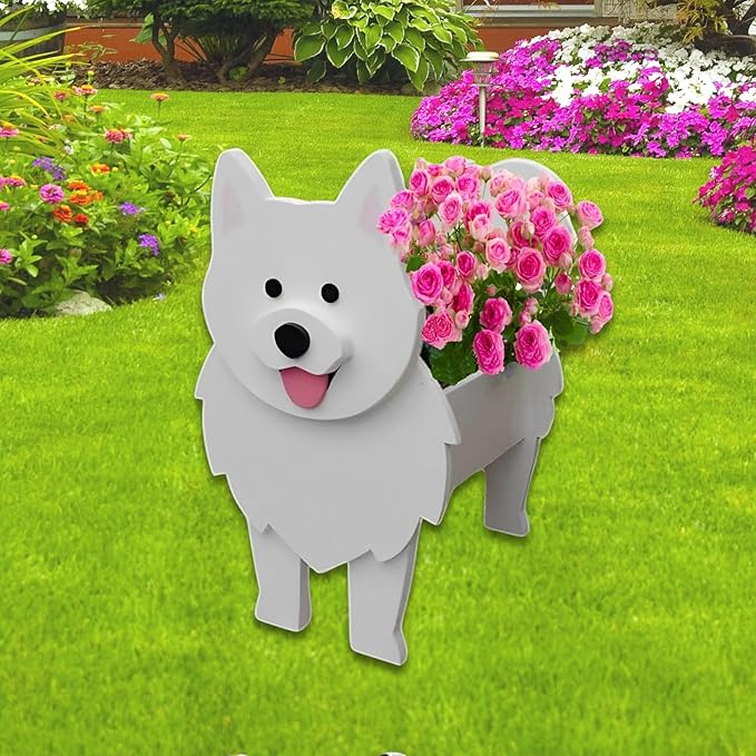Samoan Dog Planter Plant Pots,Cute Dog Flower Planter,Gifts for Pet Lovers,Unique Animal Plant Pots,Office,Indoor Outdoor Garden Decor(9.45 * 6.81 * 13.46in)