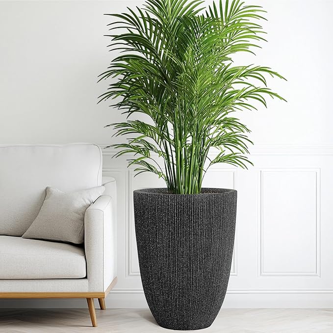 19.1" H Mediterranean Black Round Planter for Outdoor Plants,Set of 2 Large Flower Pot with Drainage Hole,Weather-Resistant for Porch,Garden,Patio or Indoor Use, Ideal for Christmas Decoration.