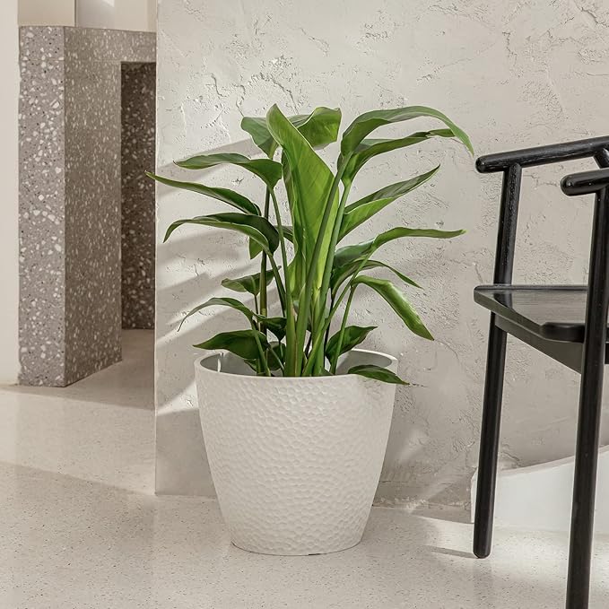 LA JOLIE MUSE Outdoor Indoor Tree Planters,14 Inch Large Planter Flower Pots,Modern Decorative White Planter Pot for House Plants,Honeycomb