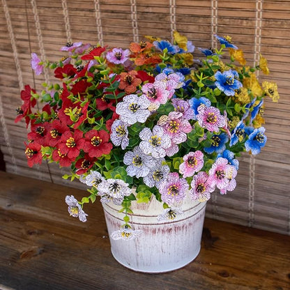 Artificial Flowers for Outdoors, 12 Bundles Faux Outdoor Plants, Faux Fake Plants for Porch Patio Yard Planters, Outdoor Faux Flowers, White+Pink+Yellow+Orange+Blue+Red