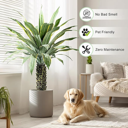 Artificial Agave Plant Potted Plants for Indoor Outdoor Fake Agave Tree in Pot Realistic Faux Tree with 42 Leaves for Home Living Room Office Garden Front Porch Patio Decor (61inch-1 Pc Potted Yellow)