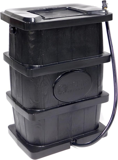 FCMP Outdoor Slim Line Design 45-Gallon Wood Grain Outdoor Home Rain Water Catcher Barrel Flat Back Container with Spigots and Mesh Screen, Black