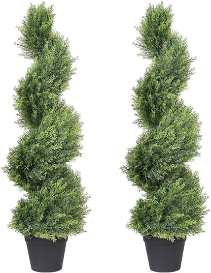 THE BLOOM TIMES 3ft Artificial Topiary Trees Set of 2, 36 inch Faux Cedar Cypress Spiral Topiary Trees Outdoor - Fake Plants for Garden Front Porch Indoor Outside Planter Christmas Decor 3 Foot