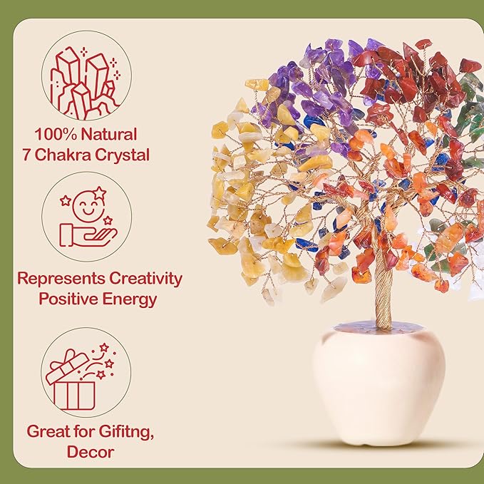 Yatskia Seven Chakra Tree - Chakra Stones & Healing Crystals, Crystal Tree of Life, Shelf Decor, Birthday Gifts for Women, Room & Office Decor, Unique Gifts