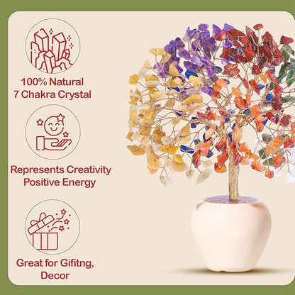Yatskia Seven Chakra Tree - Chakra Stones & Healing Crystals, Crystal Tree of Life, Shelf Decor, Birthday Gifts for Women, Room & Office Decor, Unique Gifts