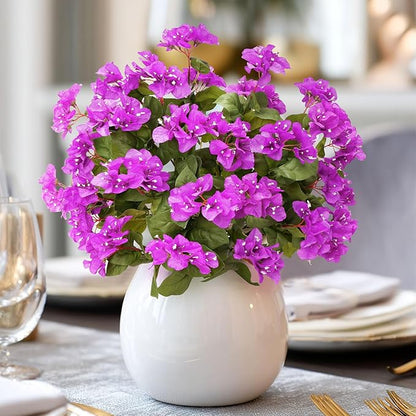 4 Pcs Artificial Flowers Bougainvillea Outdoor Artificial Plants Faux Flowers with Stems Silk Flowers for Wedding Porch Living Garden Decor Without Vase (4PCS,Dark Purple)