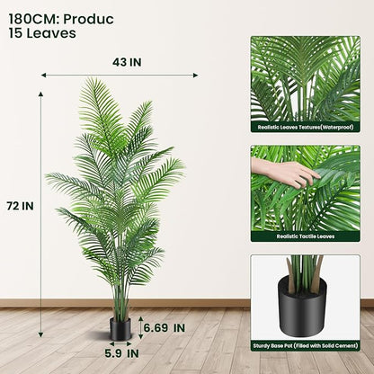 AnTing 6ft Artificial Palm Tree Indoor Decor with 15Trunks Plant Tall Fake Tropical Palm Tree in Pot Faux Areca Palm Tree for Home Office Living Room Decor Gift（1pack