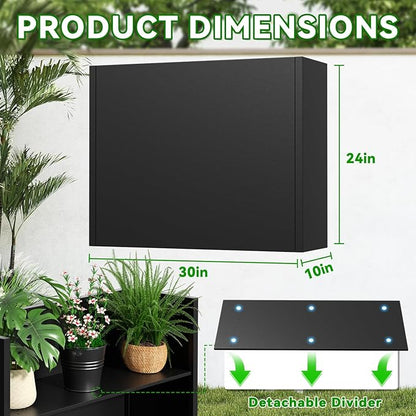 Metal Planter, 30L x 10W x 24H, Heavy Duty Tall Planters for Outdoor Plants, Black Planters with Removable Insert Shelf, Large Planters with Drainage Holes for Porch, Patio and Yard, Black