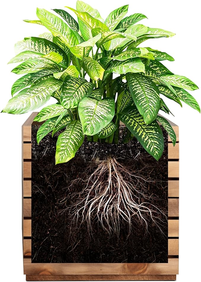 Metal Planter Box for Outdoor Plants, Black Rectangular Planters for Porch with Drainage Holes, All-Weather Use, Rust-Resistance (17" L x 17" W x 18" H, Walnut Wood Grain)