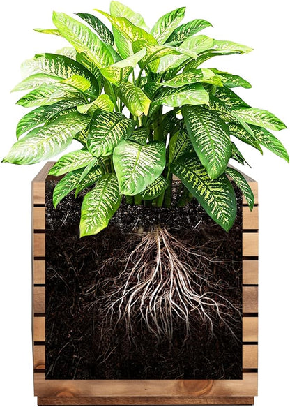 Metal Planter Box for Outdoor Plants, Black Rectangular Planters for Porch with Drainage Holes, All-Weather Use, Rust-Resistance (17" L x 17" W x 18" H, Walnut Wood Grain)