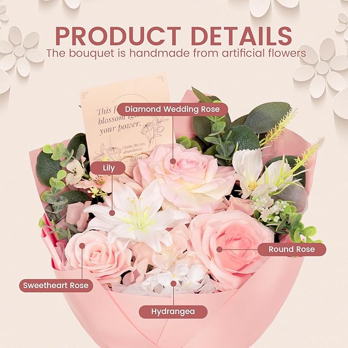 TINGE TIME Preserved Flowers Bouquet, Pink Faux Rose Bouquets, Artificial Flowers, Romantic Faux Flowers, for Valentine Centerpiece Table Home Mother 's Day Holiday Party