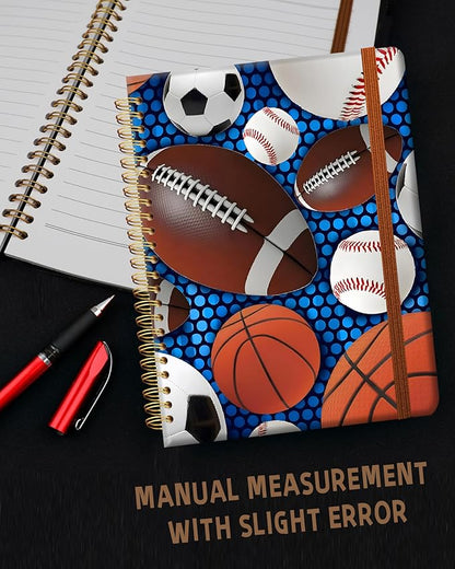Ruled Spiral Writing Notebook,A5 Hardcover Lined College Journal for Women,Strong Twin-Wire Binding with Premium Paper,8.4" X 6",Perfect for School,Office,Home(Sport Baseball Football)