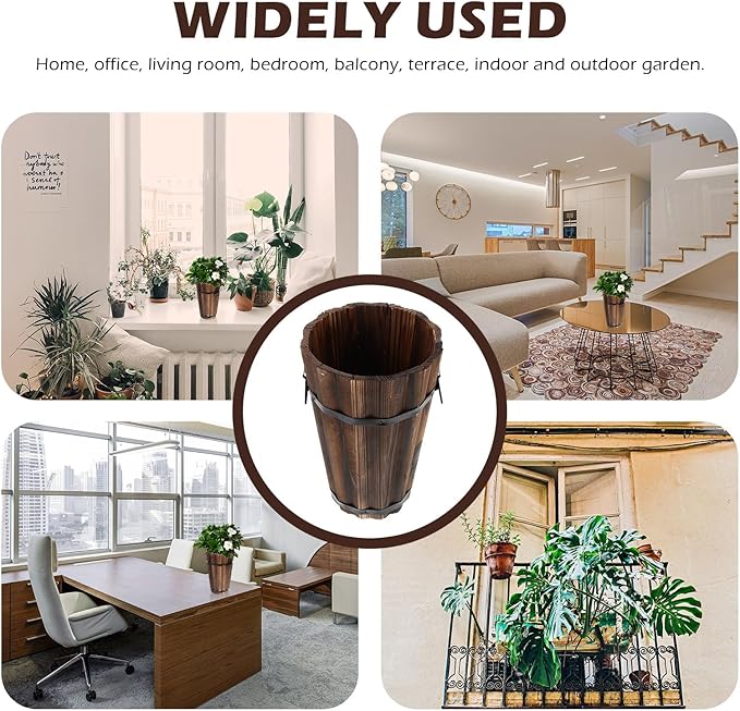 Retro Style Wooden Flowerpot Vintage Carbonized Small Planter Bucket for Garden Balcony Unique Rustic Plant Container