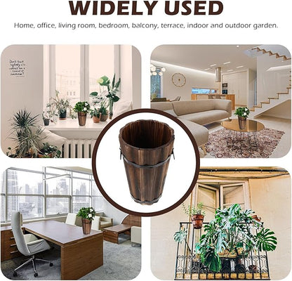 Retro Style Wooden Flowerpot Vintage Carbonized Small Planter Bucket for Garden Balcony Unique Rustic Plant Container