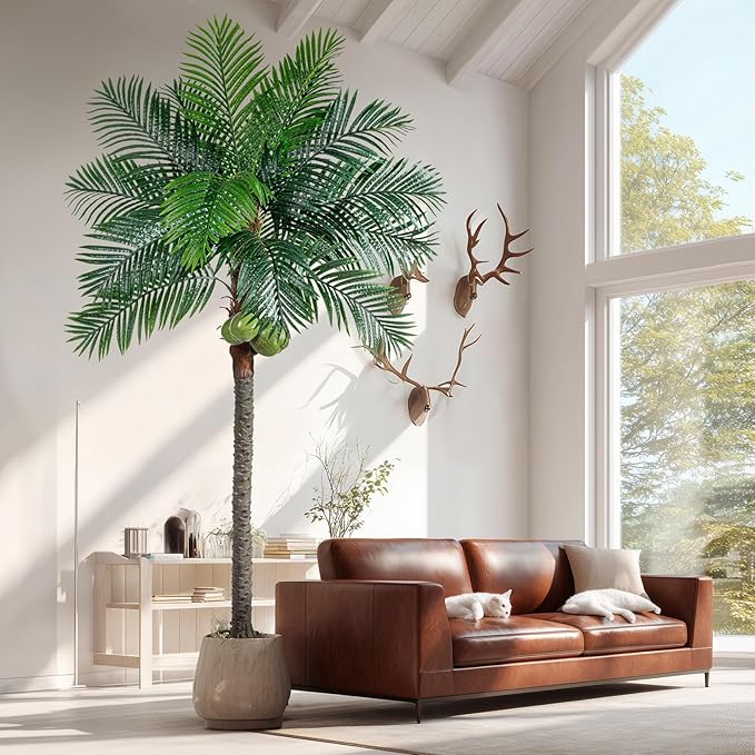 8FT Big Faux Tropical Phoenix Trees Large Artificial Palm Tree Indoor Outdoor Realistic Floor Plants Tall Fake Plant for Home Living Room Office Decor Porch Outside Patio arboles para decoracion