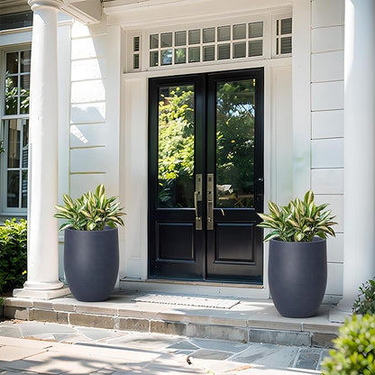 Kante 21.7 Inch Tall Concrete Planter, Large Indoor Outdoor Plant Pot with Drainage, Smooth Charcoal Finish with Painted Interior, Ideal for Porch, Home, Garden, Patio