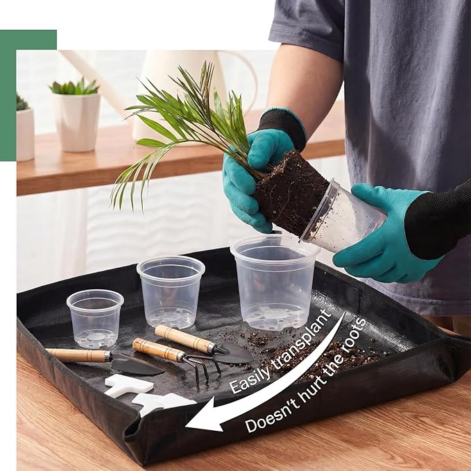 83 Pcs Garden Supplies Tools Kit, 3/4/5 Inch Clear Plastic Plant Pots with Transplanting Mat, Trowel Cultivator Rake Set, Label & Glove, Succulent Tools Gift for Plant Lovers Accessory