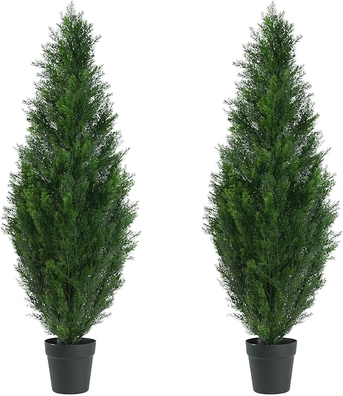 4FT Artificial Topiary Cedar Tree, Fake Cedar Plant for Indoor Outdoor Décor, UV Resistant Faux Evergreen Tree for Home Garden Porch Office, Artificial Christmas Tree Alternative Decoration,2Pack