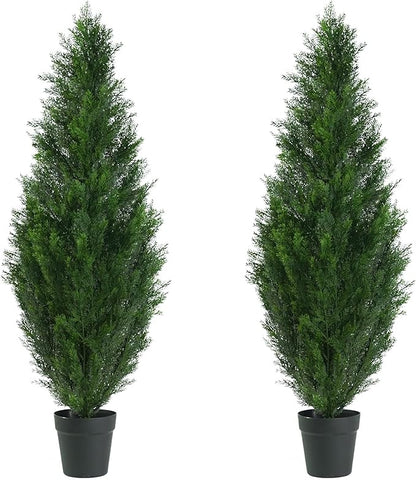 4FT Artificial Topiary Cedar Tree, Fake Cedar Plant for Indoor Outdoor Décor, UV Resistant Faux Evergreen Tree for Home Garden Porch Office, Artificial Christmas Tree Alternative Decoration,2Pack