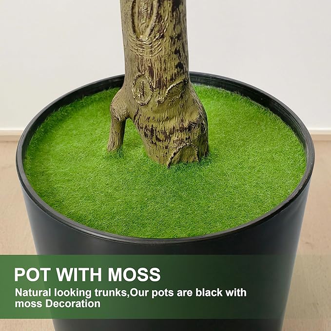 Artificial Fiddle Leaf Fig Tree, 4FT Tall Faux Ficus Lyrata Fake Tree in Black Pot, Faux Plant for Home Office Living Room Decor Aesthetic