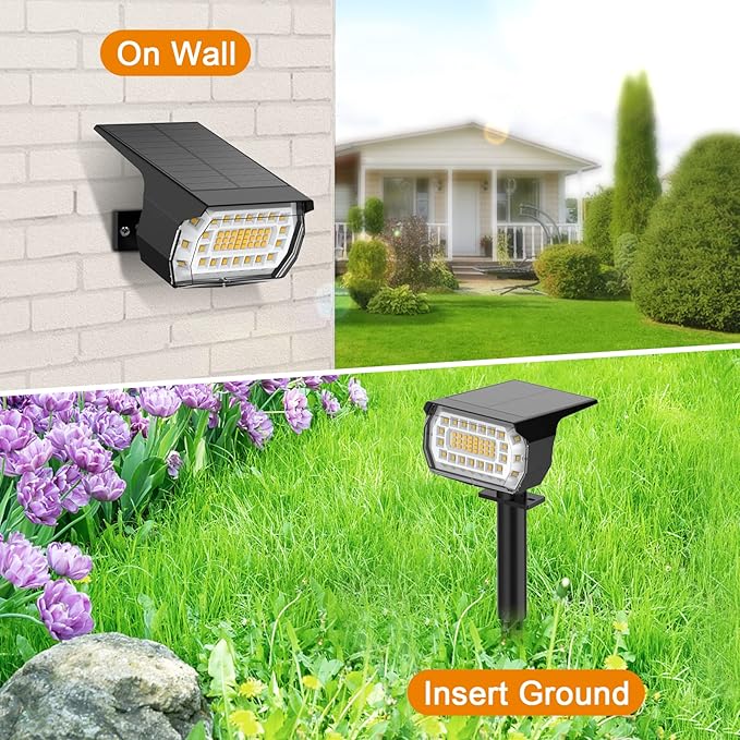 LANSOW Solar Spot Lights Outdoor, [2 Pack/76 LED] 2-in-1 Solar Landscape Spotlights, 3 Modes IP65 Waterproof Dusk to Dawn Solar Powered Flood Wall Lights for Outside Yard Garden Path(Warm White)