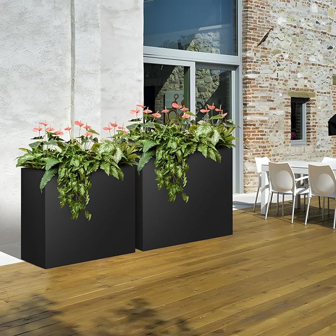 Metal Planter Box 28"x12"x28", Rectangular Steel Planter Box Frost Proof Rust Resistant Indoor&Outdoor, Heavy Duty Steel Planter for Commercial and Residential Use
