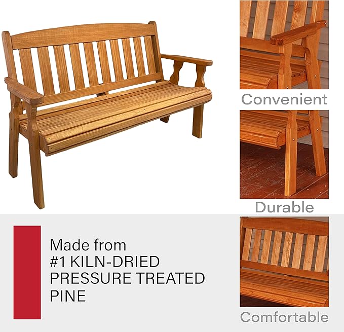 Amish Casual Outdoor Heavy Duty 800 LB Mission Pressure Treated Garden Bench(5 Foot, Cedar Stain)
