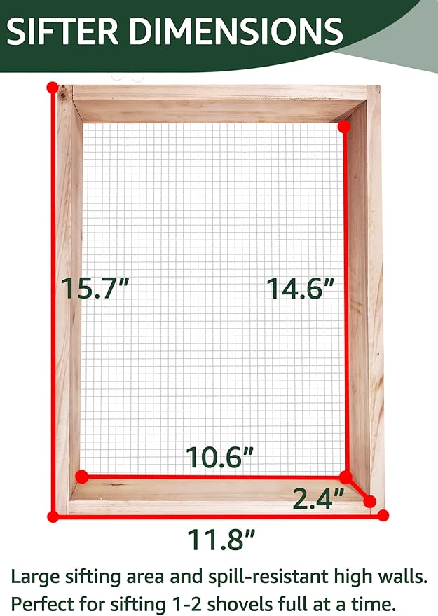 Soil Sifter,Dirt Sifter for Gardening Rock Sifter for Rocks Compost Sifter Wooden Sifting Screen,Garden Sieve for Pellet/Gravel/Soil/Leaves,Garden Tool 15.7" x11.8”x2.8” with 1/5” Mesh…