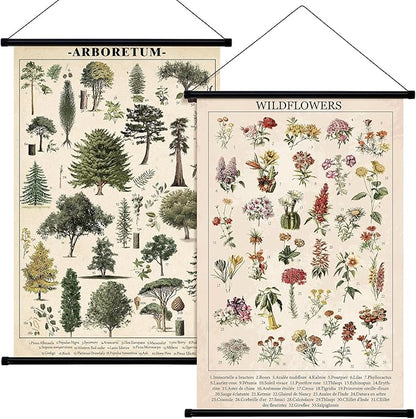 Geosar 2 Pcs Vintage Mushroom Flower Butterfly Tree Poster Fungus Rustic Wall Hanging Illustrative Reference Chart Poster for Bedroom Living Room, 15.7 x 23.6 Inch(Flower, Tree)