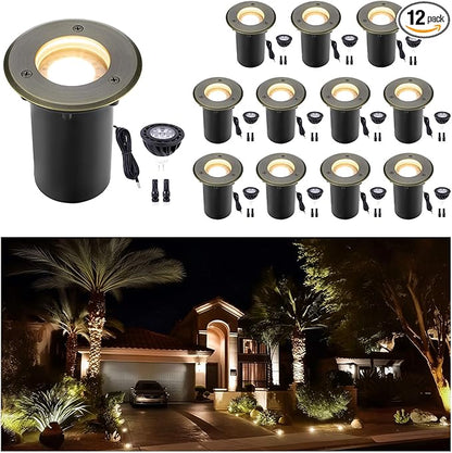 Gardenreet Landscape Low Voltage Well Light - Brass Electric LED 12V in-Grade Lighting, Replaceable Bulb Wired Fixture, Antique Bronze for Wall Yard Pathway with 5000K Daylight White MR16 Bulb
