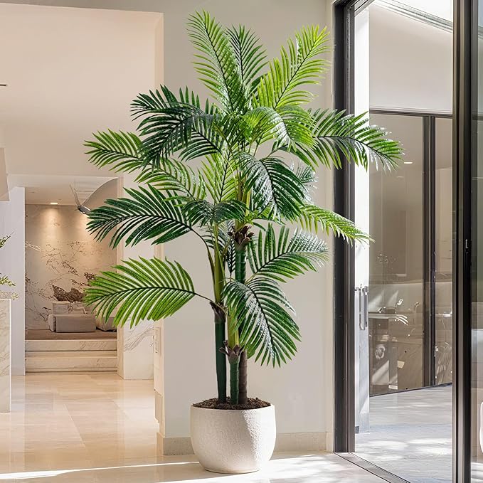 6.2FT Artificial Phoenix Palm Tree Artificial Plants Indoor Outdoor Large Faux Coconut Silk Palm Tree Tropical Fake Tree Faux Sago Palm Plant for Modern Farmhouse Yard Outside Patio Poolside