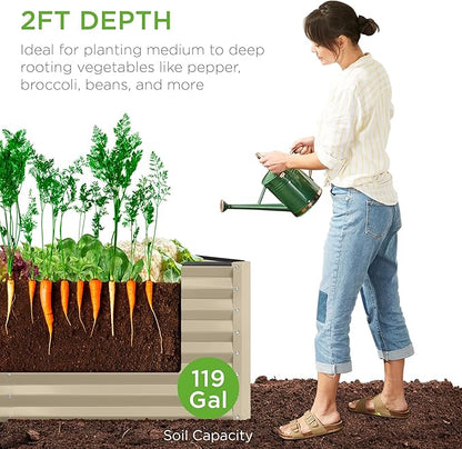 Best Choice Products 4x2x2ft Outdoor Metal Raised Garden Bed, Deep Root Planter Box for Vegetables, Flowers, Herbs w/ 119 Gallon Capacity - Beige