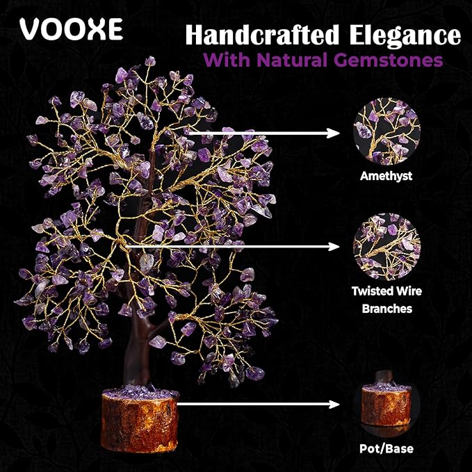 Wisdom Stone Crystal Tree Handmade Healing Gemstone for Home, Office, & Desk Decor Sister Women MOM Birthday Gifts Positive Energy & Good Luck (Wisdom Stone Tree (Amethyst) (Purple)