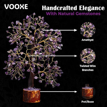 Wisdom Stone Crystal Tree Handmade Healing Gemstone for Home, Office, & Desk Decor Sister Women MOM Birthday Gifts Positive Energy & Good Luck (Wisdom Stone Tree (Amethyst) (Purple)