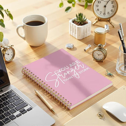Preppy Pink Stronger Than The Storm Spiral Notebook, Positive Affirmations Journal for School Work, Inspirational Motivational Positive Gift Journal for Women Teens Girls, 5.5x8.3 Inch