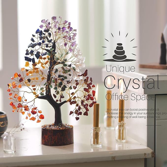 Seven Chakra Tree - Crystal Tree for Positive Energy - 7 Chakra Money Trees of Life, Feng Shui Decor, Chakra Stones, Crystals and Healing Stones, Birthday Gifts for Women