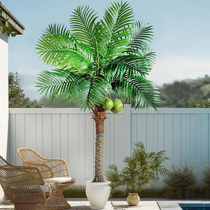 Artificial Phoenix Palm Tree 6ft Tall - Fake Large Tropical Tree with Adjustable Leaves, Realistic Faux Sago Palm for Indoor Outdoor Decor, Patio, Poolside, Yard, Living Room, Office