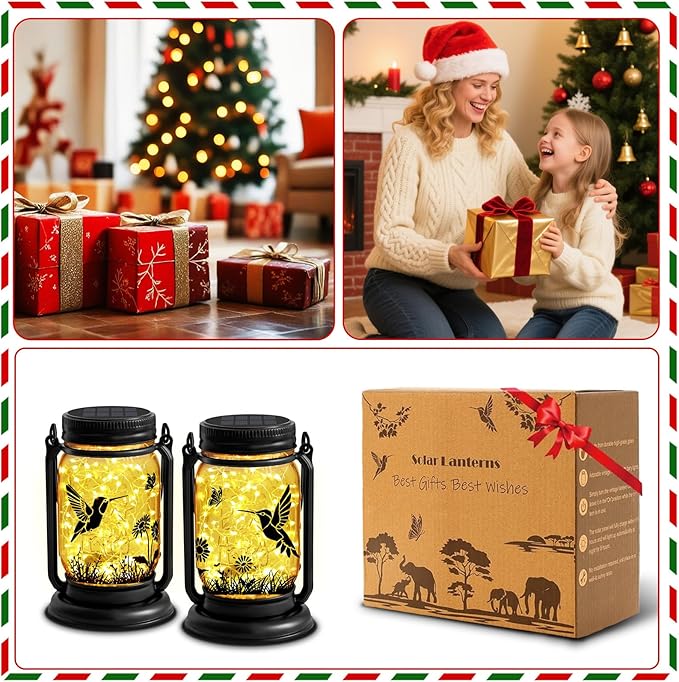 Hummingbird Solar Lanterns Outdoor Waterproof -Birthday, Mothers Day Gifts for Women Mom Grandma, Mason Jar Garden Lights for Patio, Yard, Porch, Balcony, Durable Garden Decor