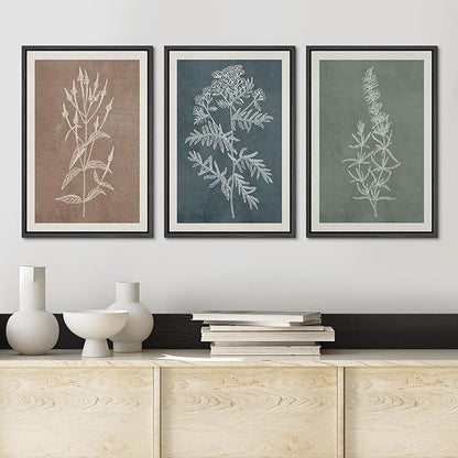Ashbrook Framed Canvas Print Wall Art Set Duotone Forest Wildflower Farmhouse Decor Nature Wilderness Illustrations Modern Art Floral Botanical Calm/Relax/Cozy for Bedroom - 16"x24"x3 BLACK